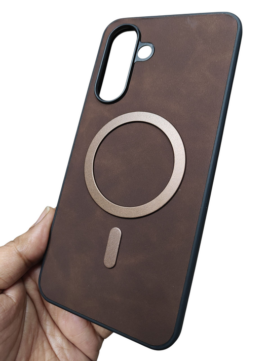 Samsung Galaxy A17 5G Magsafe Premium Quality Leather ( Side Soft, Back Hard ) Back Cover Case