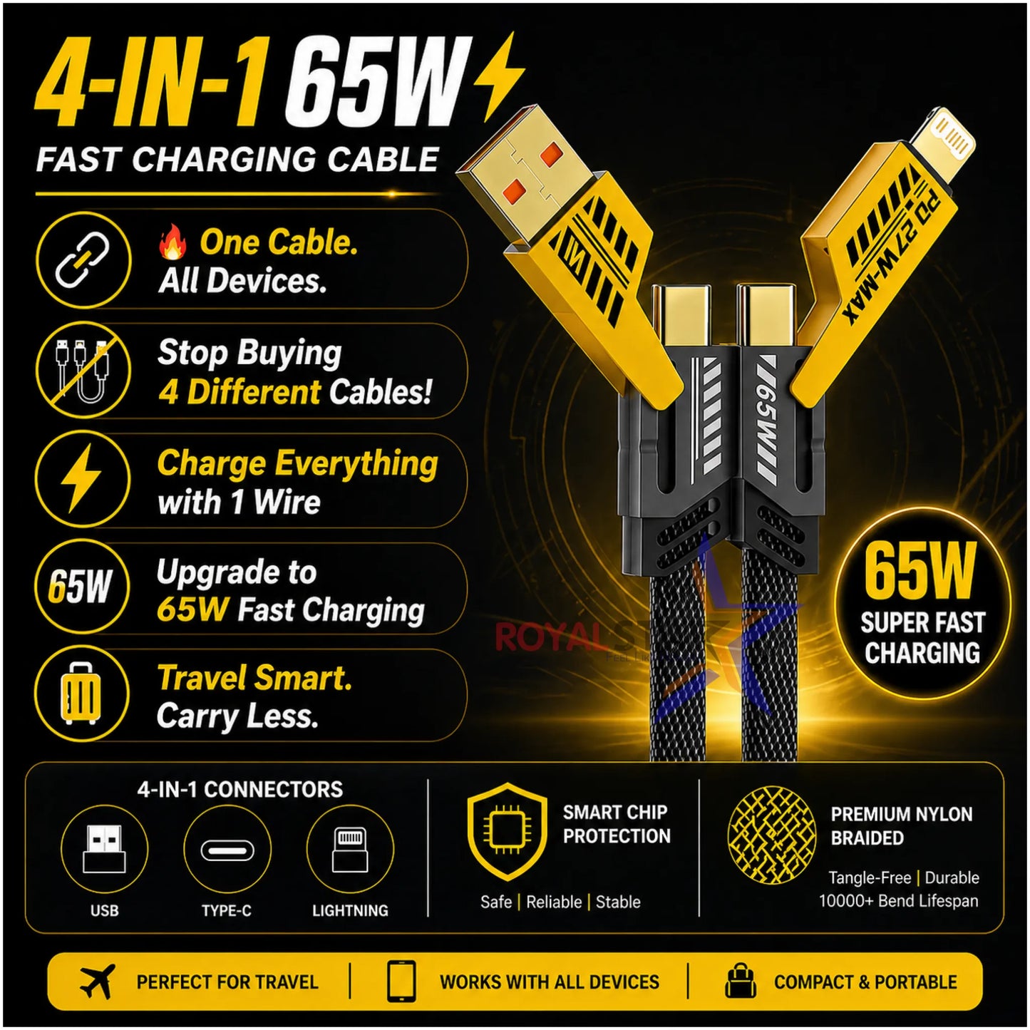 4 in 1 65W Super Fast Charging Data Cable