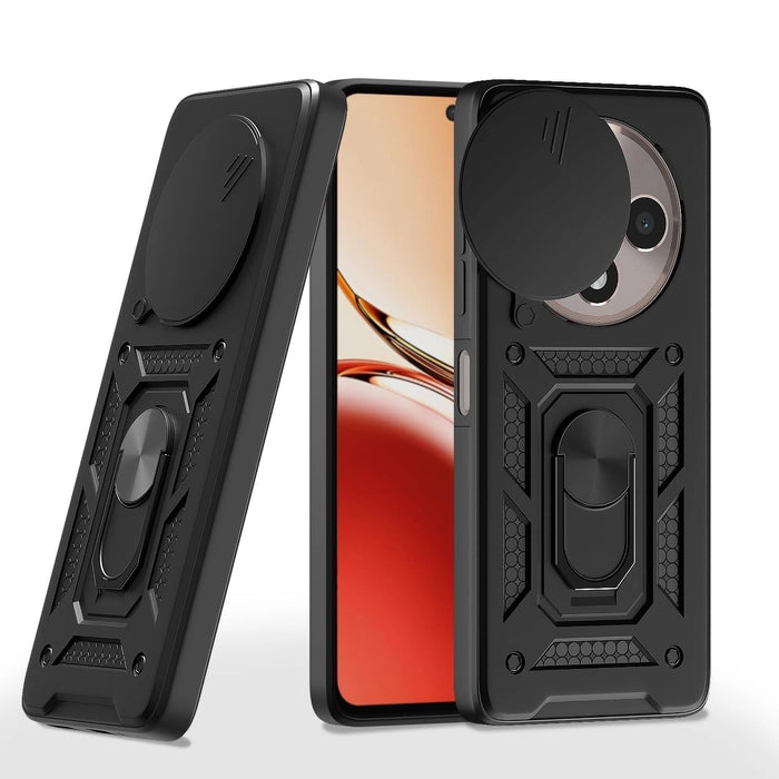 Premium Quality Tough Armor Sliding Camera Shield Cover & Ring Holder Stand Back Cover Case For Oppo F27 5g