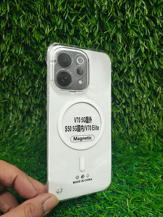 Vivo V70 / V70 Elite 5G Side Frameless Anti Yellow Premium Magsafe Crystal Clear Hard Plastic Back Cover Case