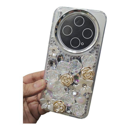 Vivo X300 5G Girlish 3D Stone & Flower Back Cover Case