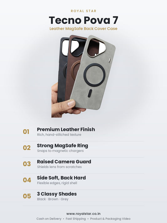 Tecno Pova 7 Leather MagSafe Case features - Royal Star