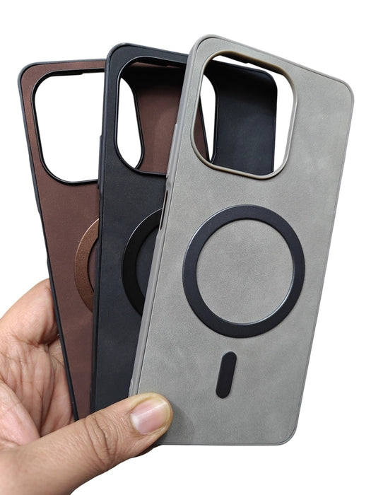 Oppo A5 Pro 5G Magsafe Premium Quality Leather ( Side Soft, Back Hard ) Back Cover Case