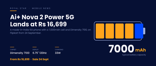 Ai+ Nova 2 Power 5G India price Rs 16,699 with 7,000mAh battery and Dimensity 7100 chipset