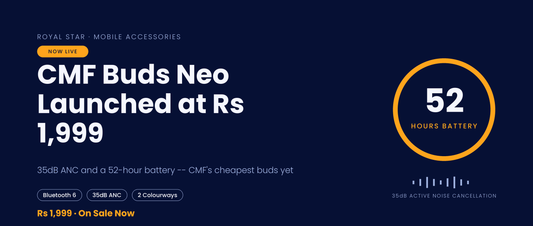 CMF Buds Neo India launch banner showing Rs 1,999 price and 52-hour battery life