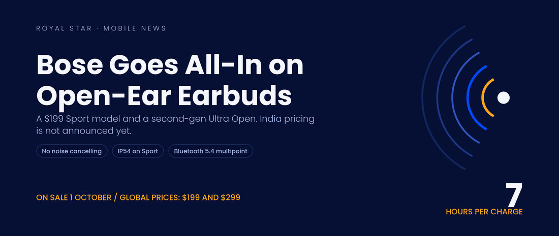 Bose Sport Open Earbuds and Ultra Open 2nd Gen banner with open-ear sound arcs and 7-hour battery figure