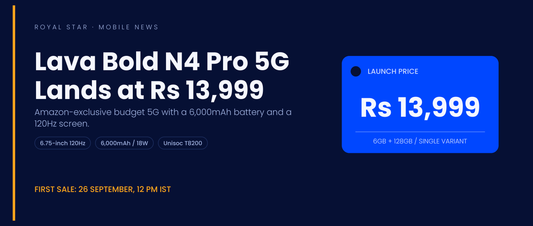 Lava Bold N4 Pro 5G India price ₹13,999 banner with launch price card and first sale date