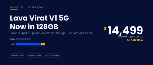 Lava Virat V1 5G 128GB variant priced at ₹14,499 in India — storage upgrade banner