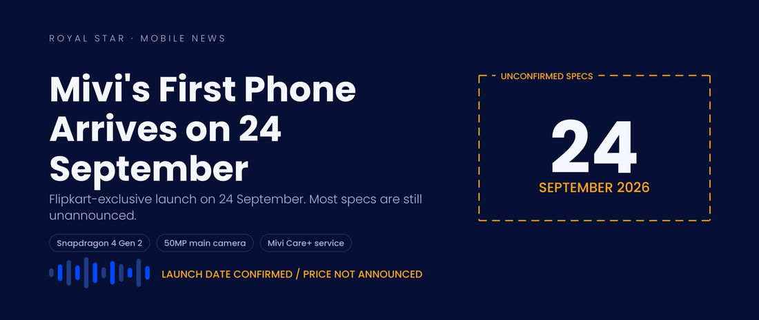 Mivi One 5G India launch on 24 September banner with an unconfirmed-specs blueprint frame