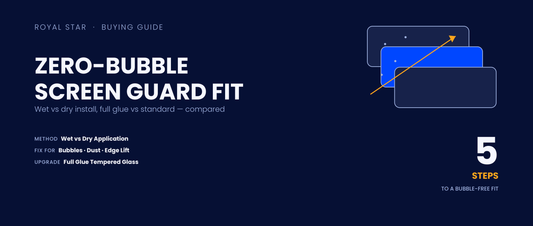 Guide banner showing how to install a tempered glass screen protector without bubbles