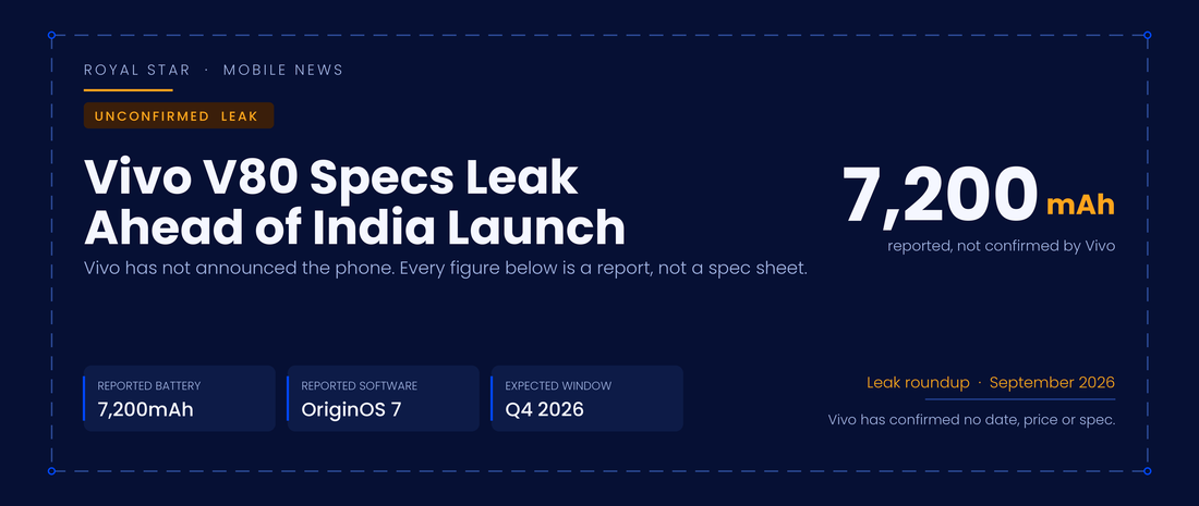 Vivo V80 India launch leak: reported 7,200mAh battery and OriginOS 7, unconfirmed by Vivo, September 2026