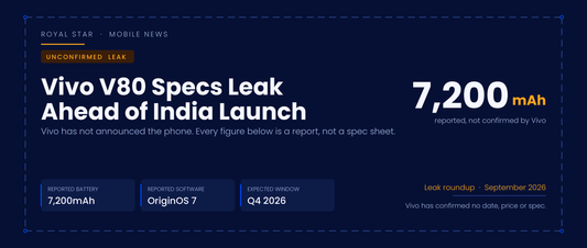 Vivo V80 India launch leak: reported 7,200mAh battery and OriginOS 7, unconfirmed by Vivo, September 2026