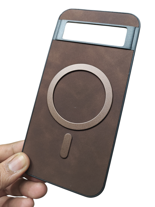 Google Pixel 8A 5G Magsafe Premium Quality Leather ( Side Soft, Back Hard ) Back Cover Case