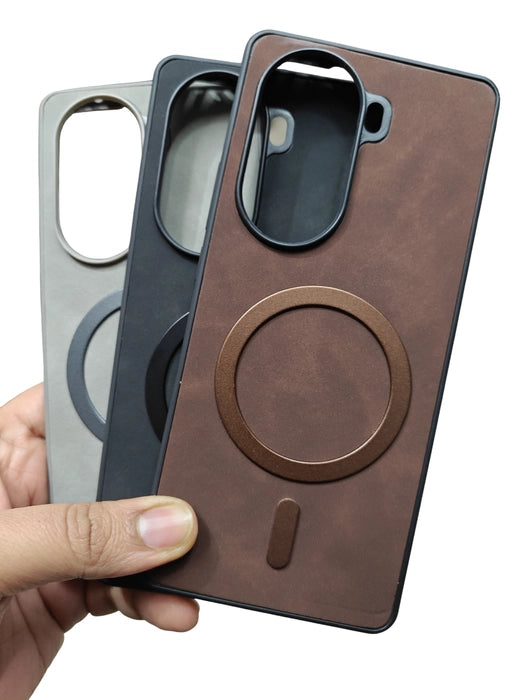 Oppo Reno 11 5G Magsafe Premium Quality Leather ( Side Soft, Back Hard ) Back Cover Case