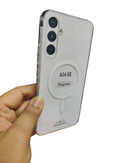 Samsung Galaxy A34 5G Anti Yellow Premium Quality Magsafe Crystal Clear Hard Plastic Back Cover Case