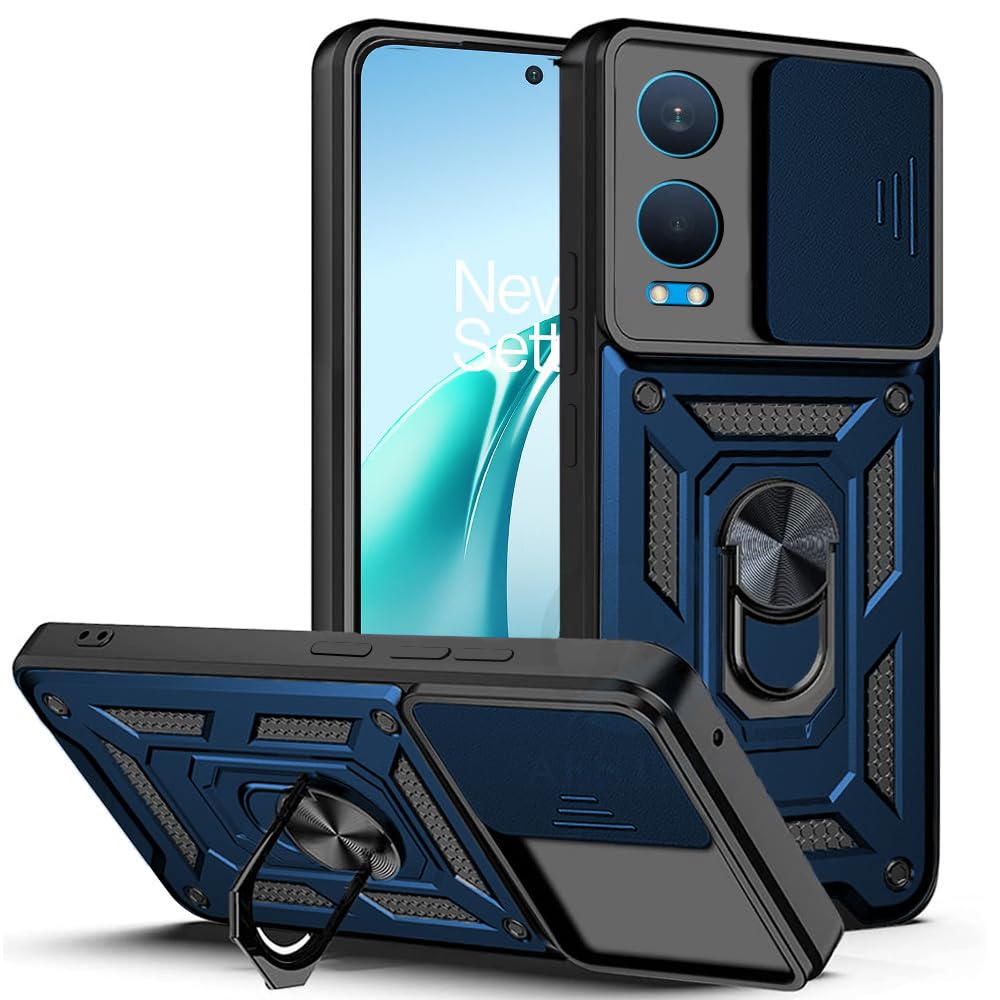 Premium Quality Tough Armor Sliding Camera Shield Cover & Ring Holder Stand Back Cover Case For OnePlus Ce4 Lite / CE 4 Lite - Royal Star