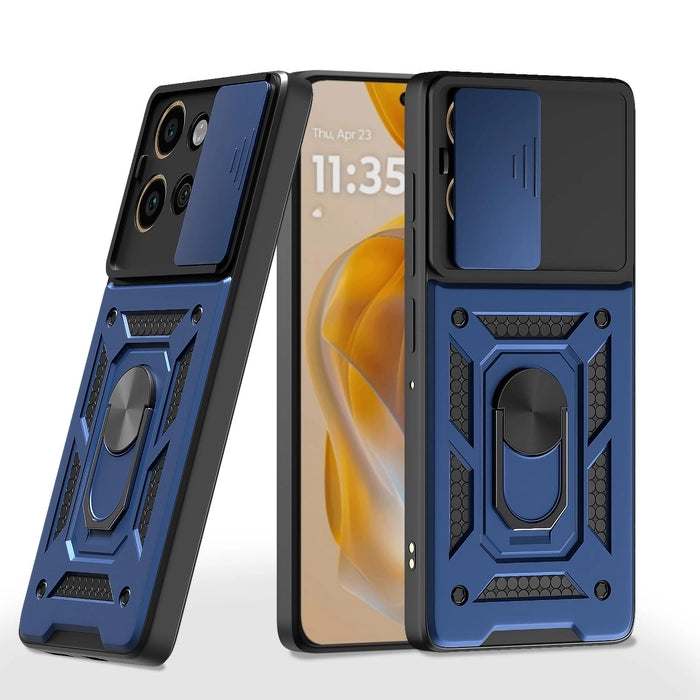 Premium Quality Tough Armor Sliding Camera Shield Cover & Ring Holder Stand Back Cover Case For Motorola Moto Edge 50 Neo - Royal Star
