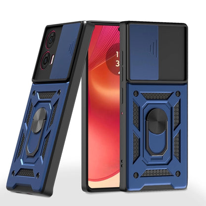 Premium Quality Tough Armor Sliding Camera Shield Cover & Ring Holder Stand Back Cover Case For Motorola Moto G85 - Royal Star