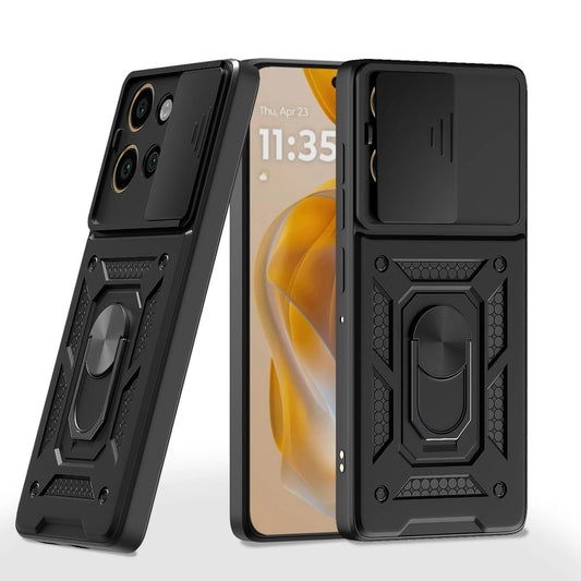 Premium Quality Tough Armor Sliding Camera Shield Cover & Ring Holder Stand Back Cover Case For Motorola Moto Edge 50 Neo