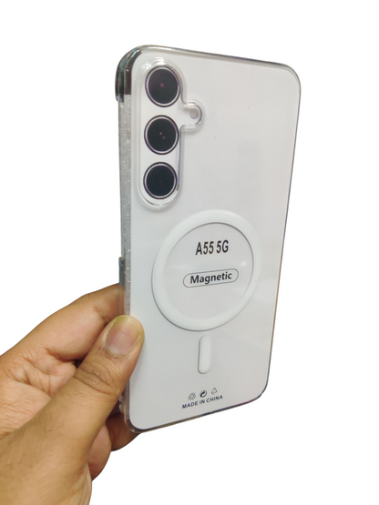 Samsung Galaxy A55 5G Anti Yellow Premium Quality Magsafe Crystal Clear Hard Plastic Back Cover Case
