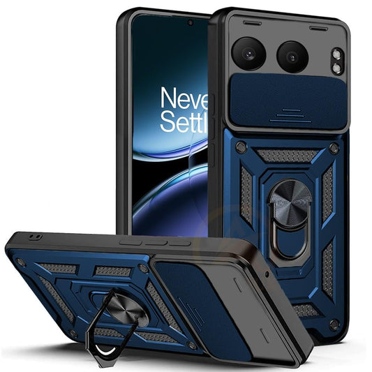 Premium Quality Tough Armor Sliding Camera Shield Cover & Ring Holder Stand Back Cover Case For OnePlus Nord 4 5G