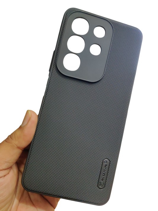 Vivo T4X 5G Premium Quality Silicon Soft Frosted Dotted Back Cover Case ( Black Color )