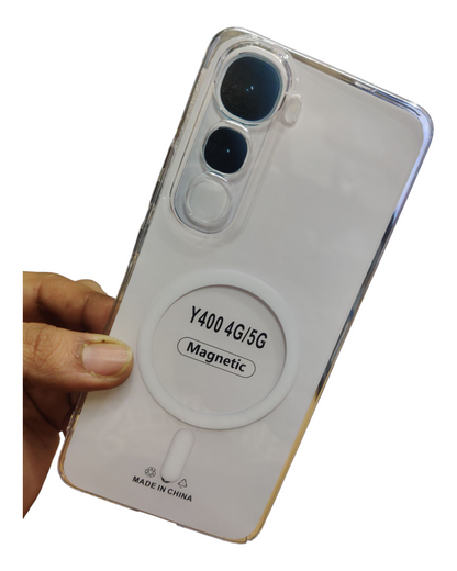 Vivo Y400 4G / 5G Anti Yellow Premium Quality Magsafe Crystal Clear Hard Plastic Back Cover Case