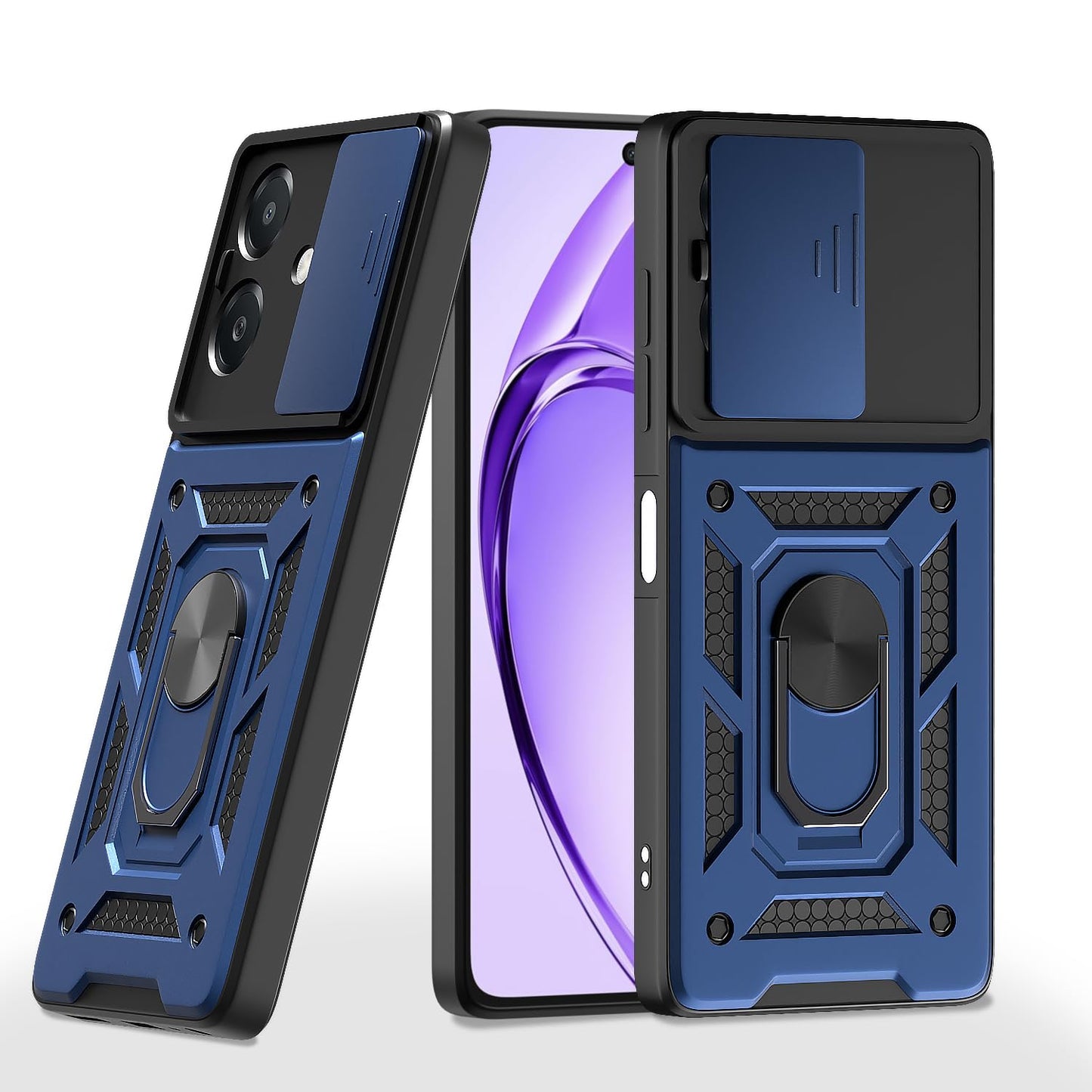 Premium Quality Tough Armor Sliding Camera Shield Cover & Ring Holder Stand Back Cover Case For Oppo A3X / Oppo A3 5G