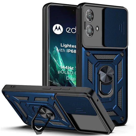 Premium Quality Tough Armor Sliding Camera Shield Cover & Ring Holder Stand Back Cover Case For Motorola Moto Edge 40 / Edge 40 Neo