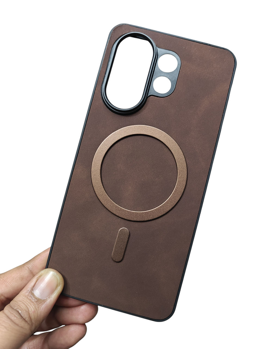 Vivo V60 / V60E / T4 Pro 5G Magsafe Premium Quality Leather ( Side Soft, Back Hard ) Back Cover Case