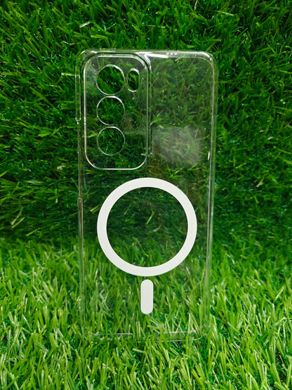 Oppo Reno 12 5G Anti Yellow Premium Quality Magsafe Crystal Clear Hard Plastic Back Cover Case - Royal Star