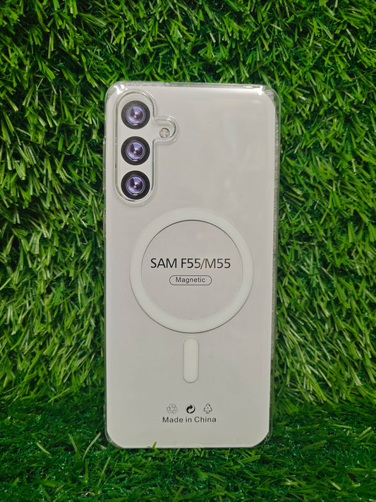 Samsung Galaxy M55 / F55 5G Anti Yellow Premium Quality Magsafe Crystal Clear Hard Plastic Back Cover Case