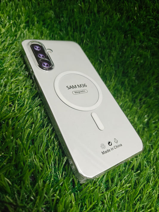 Samsung Galaxy M36 / F36 5G Anti Yellow Premium Magsafe Crystal Clear Hard Plastic Back Cover Case