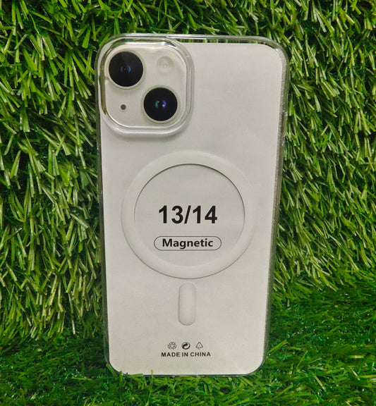 Apple iPhone 13 / iPhone 14 Anti Yellow Premium Quality Magsafe Crystal Clear Hard Plastic Back Cover Case