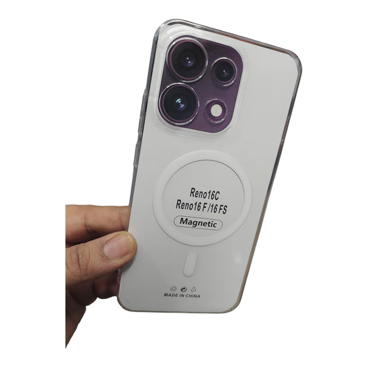 Oppo Reno 16C 5G / Oppo Reno16C 5G Anti Yellow Premium Quality Magsafe Crystal Clear Hard Plastic Back Cover Case