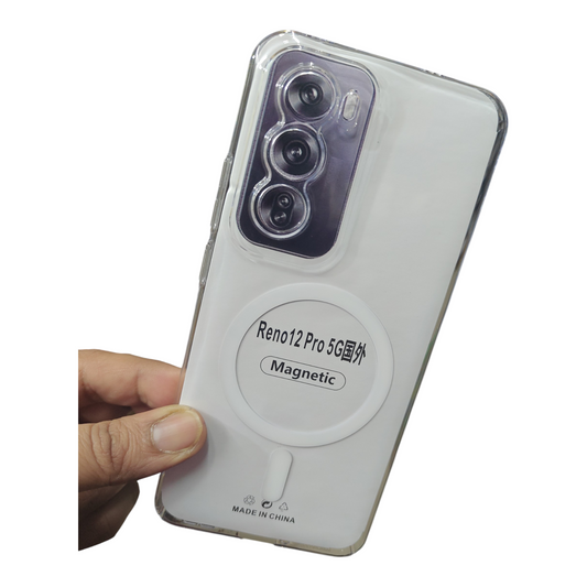 Oppo Reno 12 Pro 5G Anti Yellow Premium Quality Magsafe Crystal Clear Hard Plastic Back Cover Case - Royal Star