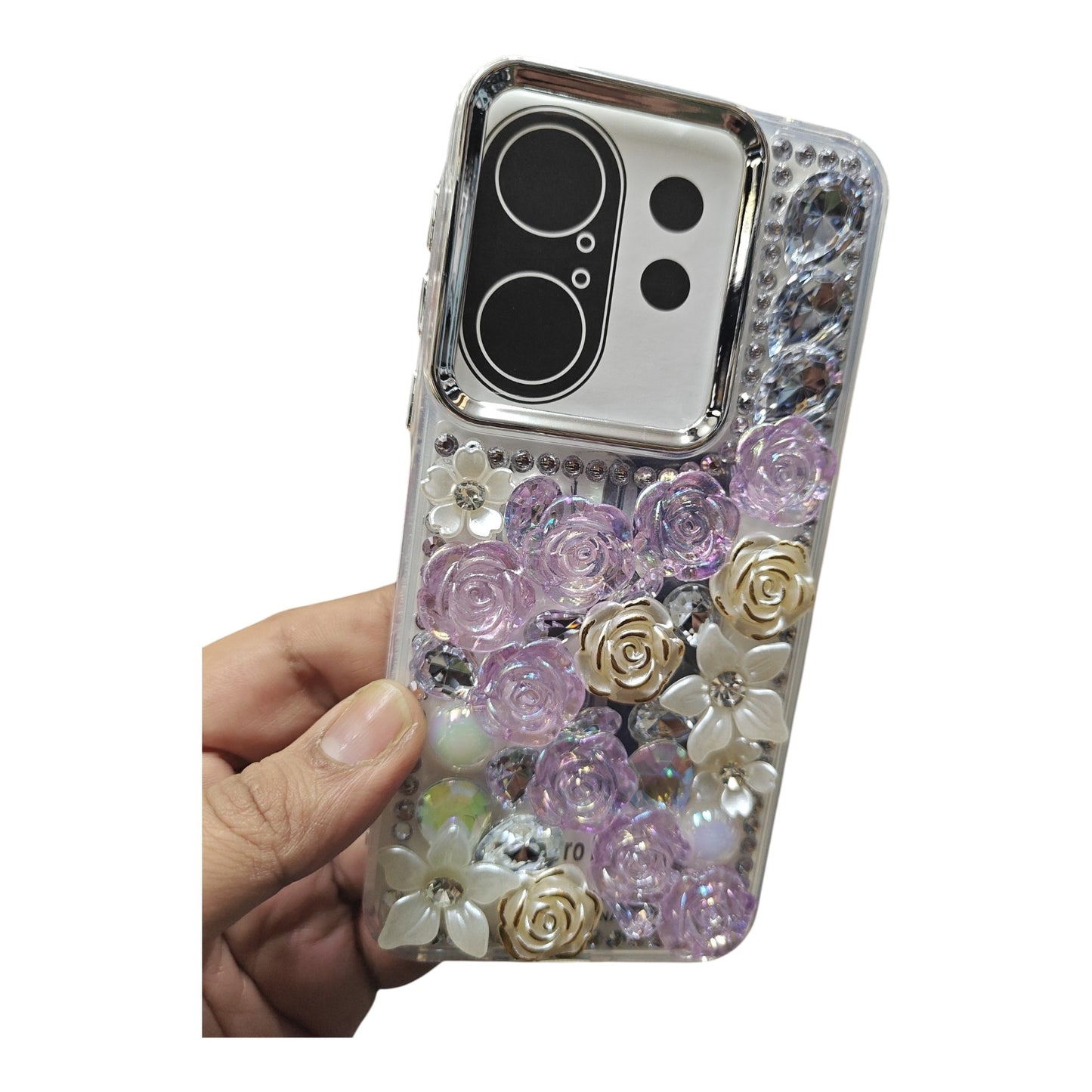 Vivo X200FE / X200FE 5G Girlish 3D Stone & Flower Back Cover Case