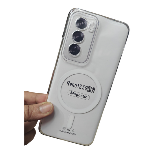 Oppo Reno 12 5G Anti Yellow Premium Quality Magsafe Crystal Clear Hard Plastic Back Cover Case - Royal Star