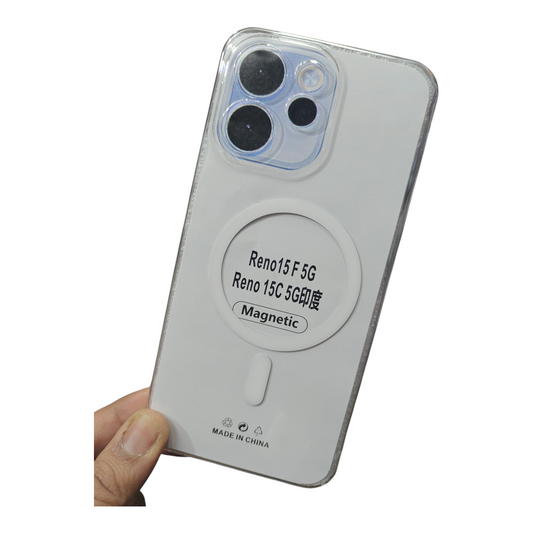 Oppo Reno 15C 5G Anti Yellow Premium Quality Magsafe Crystal Clear Hard Plastic Back Cover Case