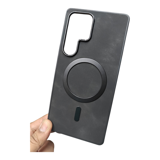 Samsung Galaxy S25 Ultra 5G Magsafe Premium Quality Leather ( Side Soft, Back Hard ) Back Cover Case