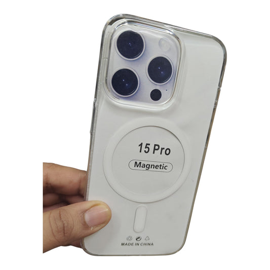 Apple iPhone 15 Pro Anti Yellow Premium Quality Magsafe Crystal Clear Hard Plastic Back Cover Case