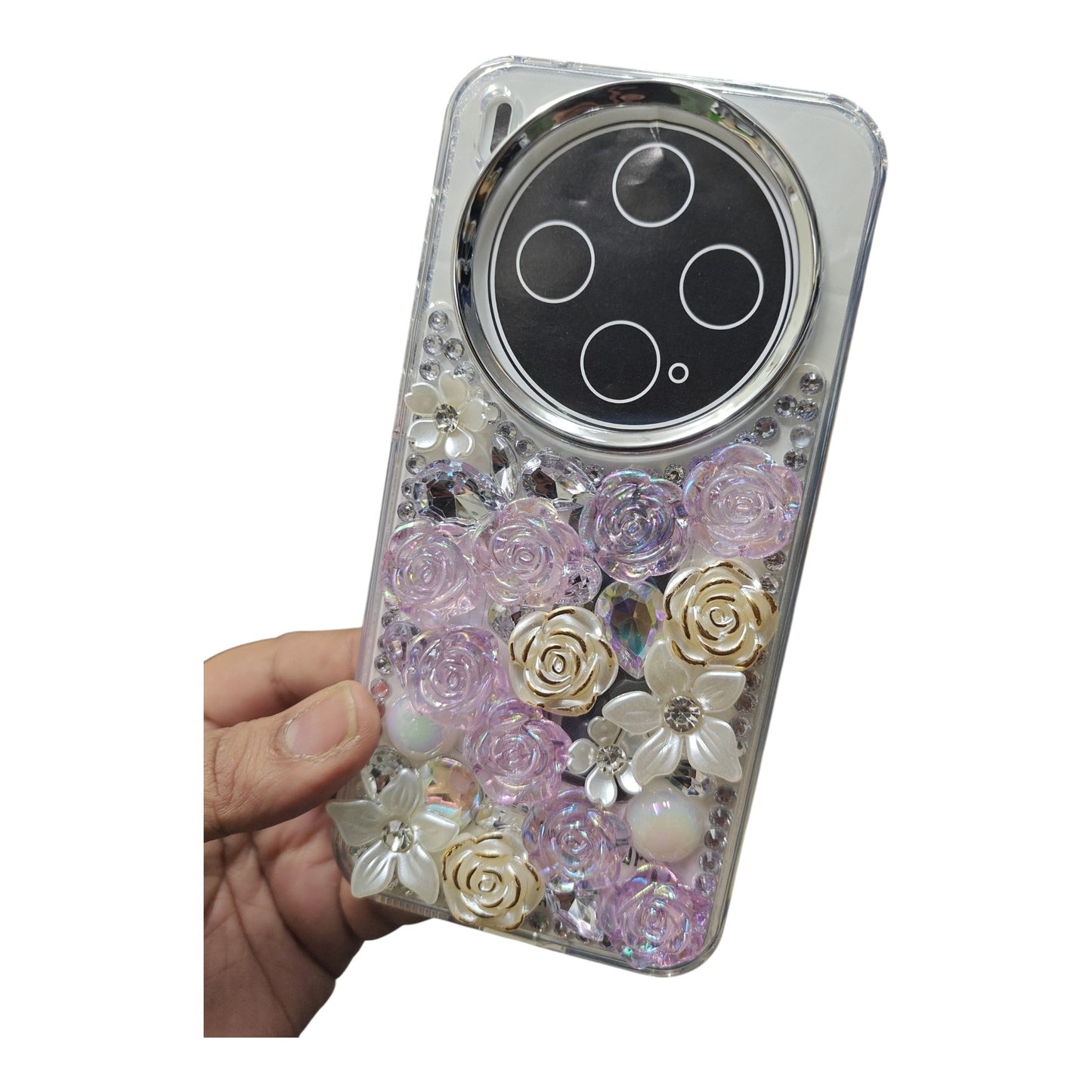 Vivo X300 5G Girlish 3D Stone & Flower Back Cover Case