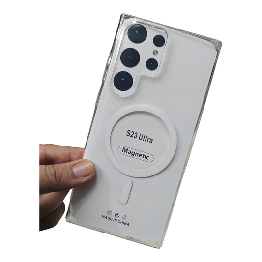 Samsung Galaxy S23 Ultra 5G Anti Yellow Premium Quality Magsafe Crystal Clear Hard Plastic Back Cover Case