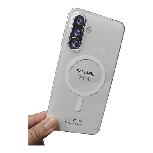 Samsung Galaxy M36 / F36 5G Anti Yellow Premium Magsafe Crystal Clear Hard Plastic Back Cover Case