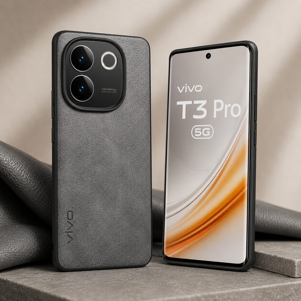 Vivo T3 Pro / iQOO Z9s Pro 5G Luxury Leather Back Cover Grey