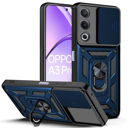 Premium Quality Tough Armor Sliding Camera Shield Cover & Ring Holder Stand Back Cover Case For Oppo A3 Pro 5G