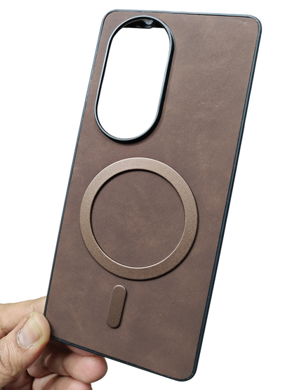 Oppo Reno 10 Pro Plus 5G Magsafe Premium Quality Leather ( Side Soft, Back Hard ) Back Cover Case