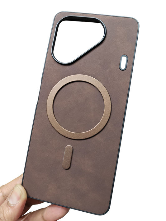 Tecno Pova 7 5G Magsafe Premium Quality Leather ( Side Soft, Back Hard ) Back Cover Case