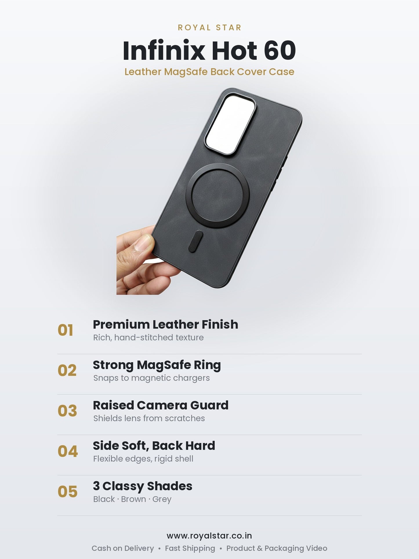 Infinix Hot 60 Leather MagSafe Case features - Royal Star