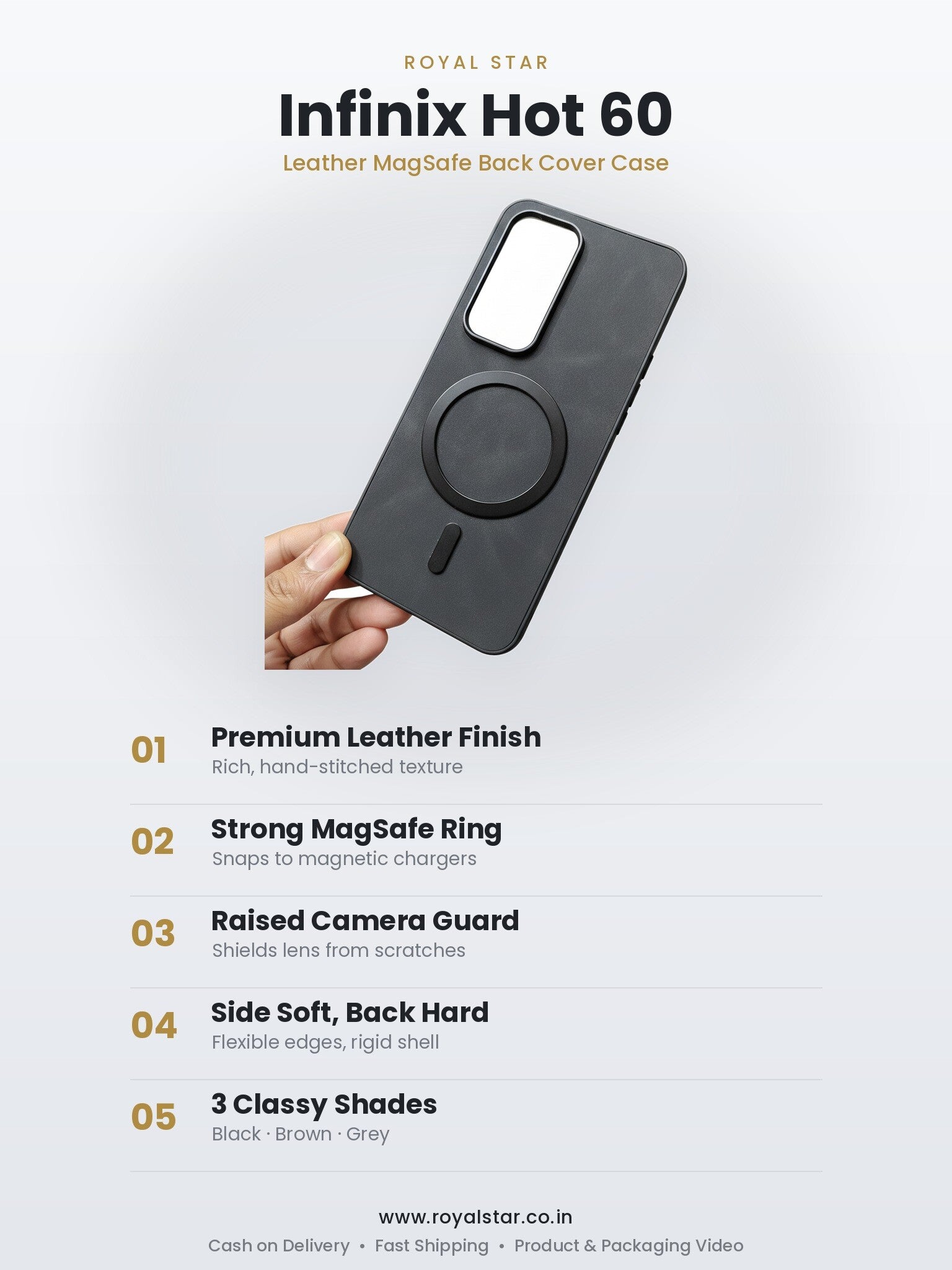 Infinix Hot 60 Leather MagSafe Case features - Royal Star